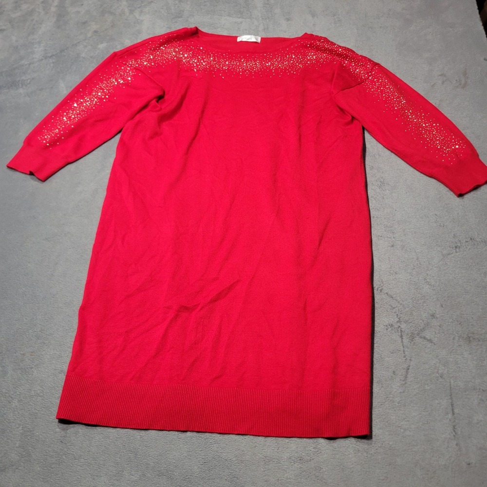 89th + Madison Knit Dress Womens XL Red Studded Holiday Shift Party 11732